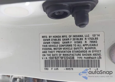 2015 Honda Civic Se from USA, damaged, VIN 19XFB2F79FE224338